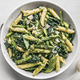 Pasta with Asparagus, Toasted Walnuts, & Grated Pecorino Che